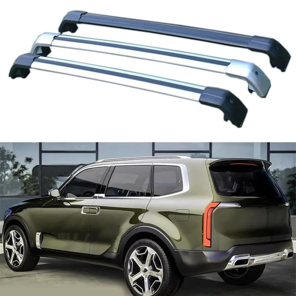 Dach Querstreben für KIA Telluride 2019 2020 2021,Auto Dachträger Querstreben Auto Schienen Rack Aluminium Anti-Rost Querträger Dach Gepäck Ersatzteile Set,Silber-schwarz von ZZRSXZSR