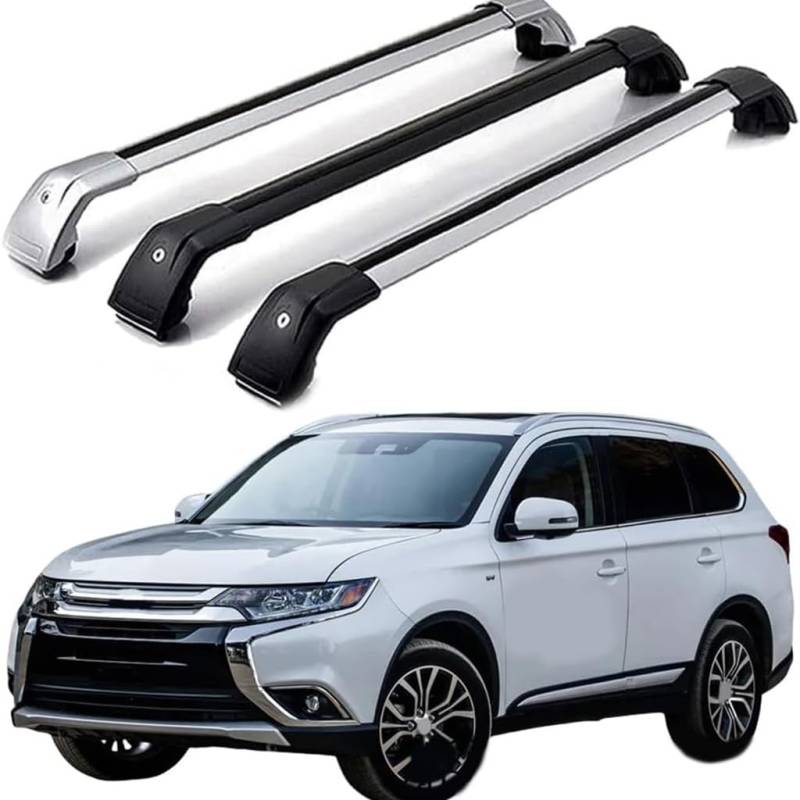 Dach Querstreben für M-itsubish Outlander Phev Suv 2014-2018,Auto Dachträger Querstreben Auto Schienen Rack Aluminium Anti-Rost Querträger Dach Gepäck Ersatzteile Set,Silber-schwarz von ZZRSXZSR