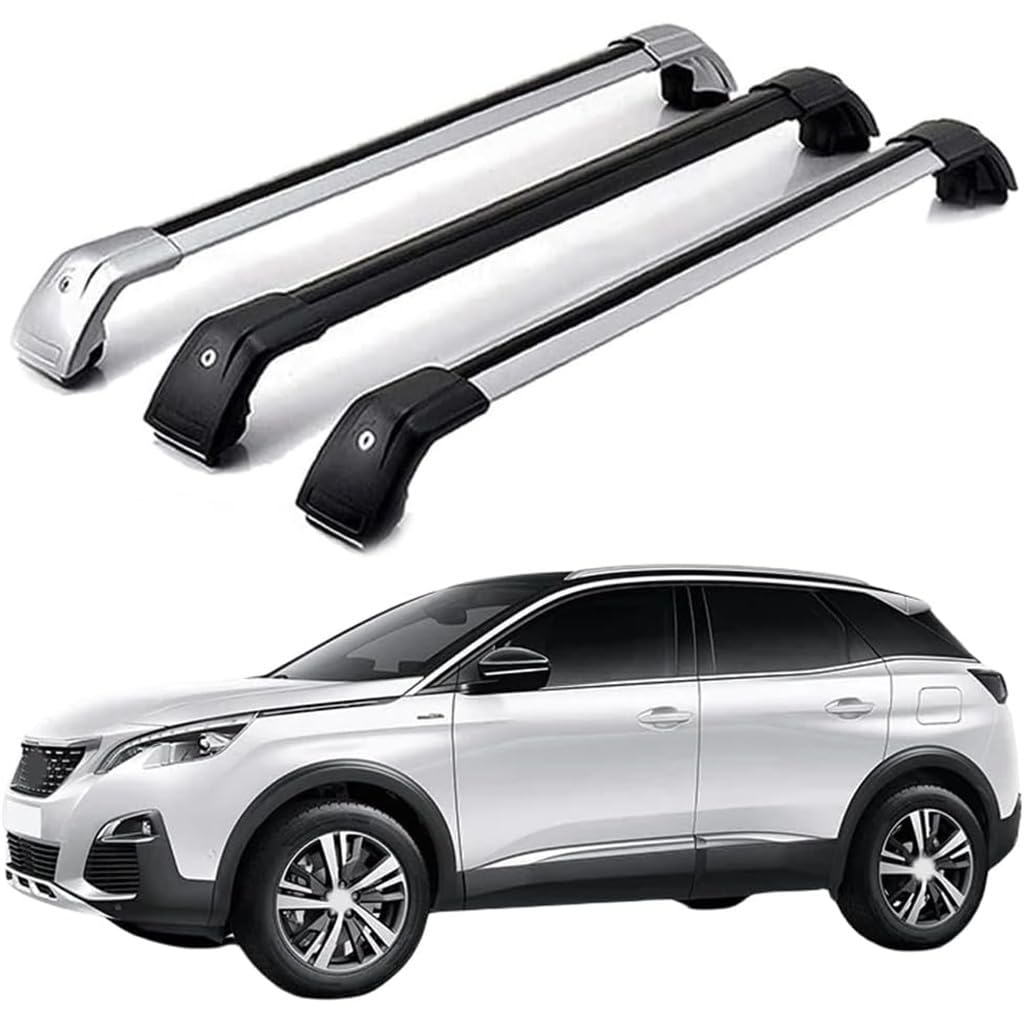 Dach Querstreben für PEUGEOT 3008 2016-2022,Auto Dachträger Querstreben Auto Schienen Rack Aluminium Anti-Rost Querträger Dach Gepäck Ersatzteile Set,Silber-schwarz von ZZRSXZSR