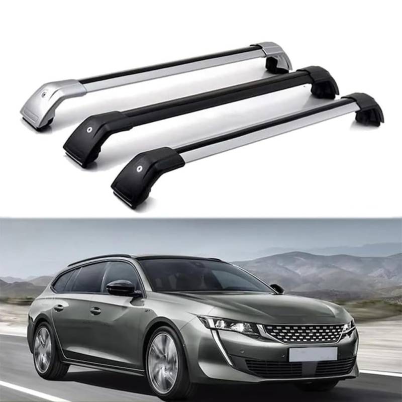 Dach Querstreben für PEUGEOT 508 SW, 5-dr Estate, 2019 2020 2021,Auto Dachträger Querstreben Auto Schienen Rack Aluminium Anti-Rost Querträger Dach Gepäck Ersatzteile Set,Silber von ZZRSXZSR