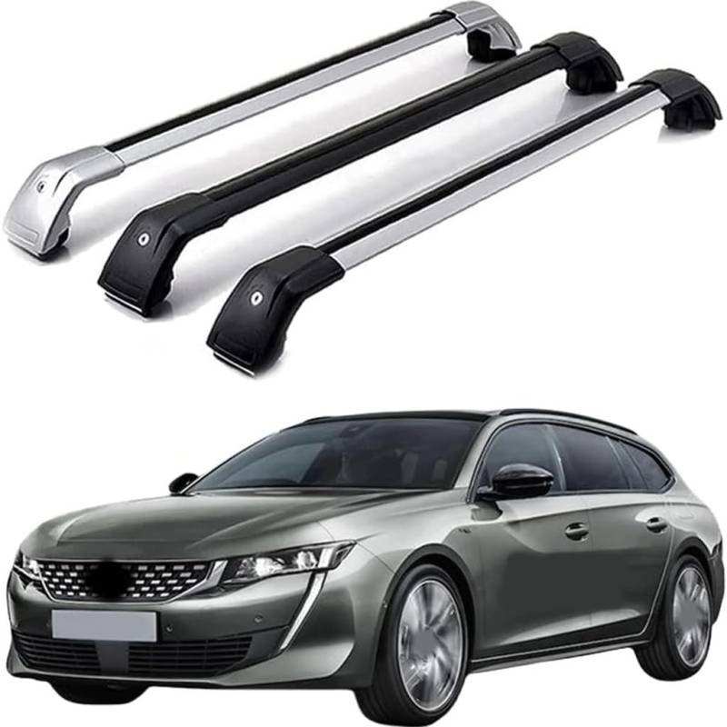 Dach Querstreben für PEUGEOT 508 SW 5-dr 2019 2020 2021,Auto Dachträger Querstreben Auto Schienen Rack Aluminium Anti-Rost Querträger Dach Gepäck Ersatzteile Set,Silber von ZZRSXZSR