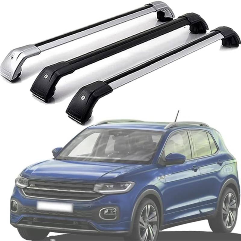 Dach Querstreben für T-Cross 2019 2020,Auto Dachträger Querstreben Autoschienen Rack Aluminium Anti-Rost Querträger Dach Gepäck Ersatzteile Set,Silber von ZZRSXZSR