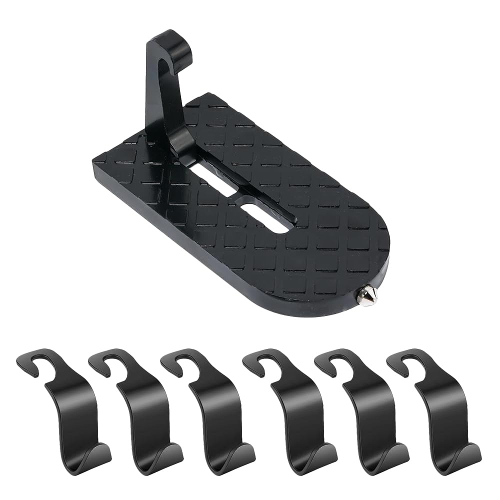 Zasvec Auto Türstufe 1 Stück Klappbarer Auto Türpedal mit Sicherheitshammer und 6 Kunststoff Haken Trittbretter Autotür Aluminiumlegierung Auto Pedal Auto Türpedal Auto Pedal Türstufe, Schwarz von Zasvec