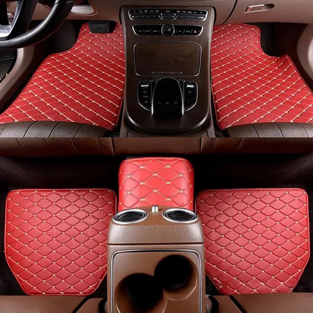 Teppichschutz Automatte, Auto Vorne Und Hinten Bodenmatten Set Styling, für VW Caddy 2K 2015 2016 2017 2018 2019,A-Red von ZeQYyN