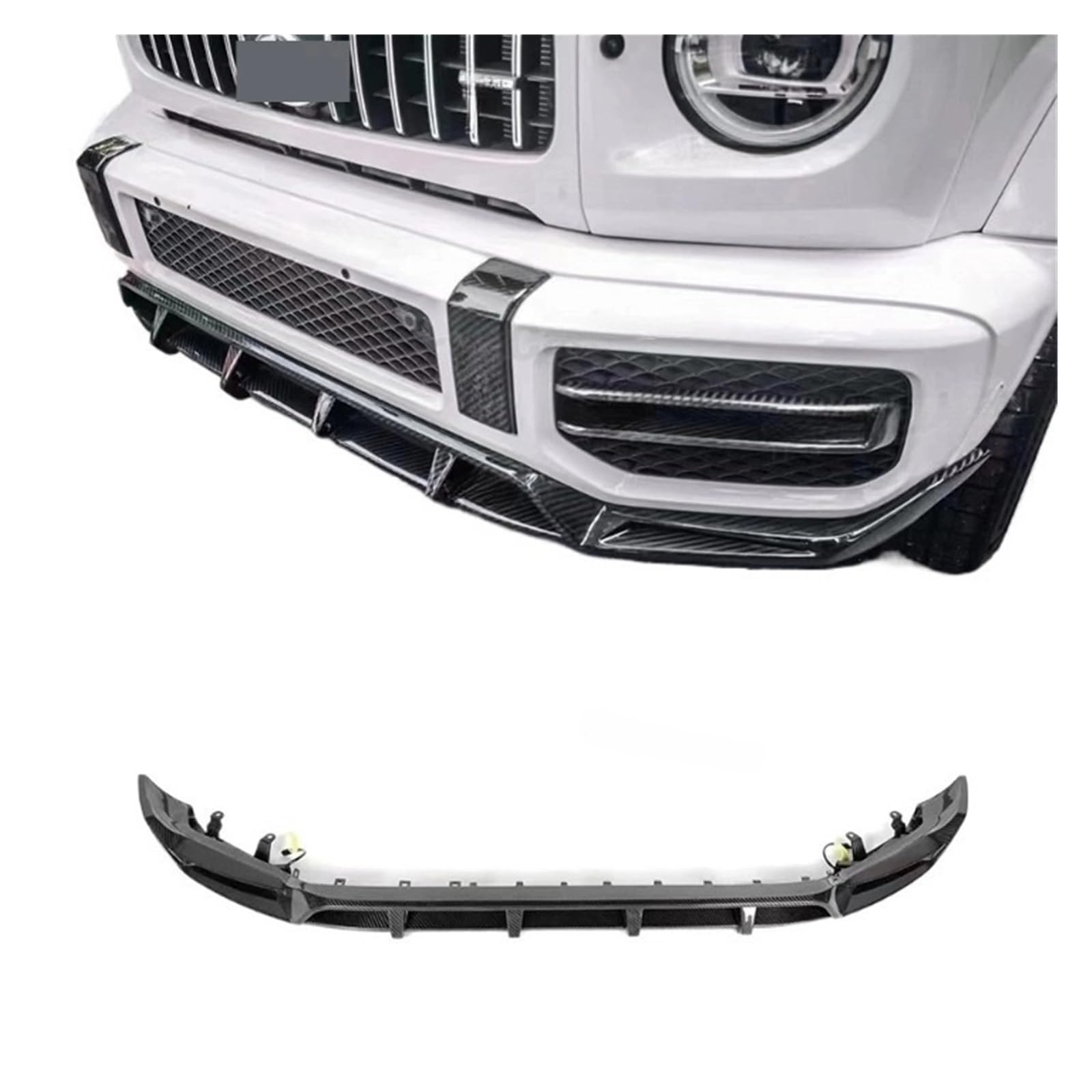 Echtkarbonfaser-Frontlippe, Heckdiffusor, Stoßstangen-Spoiler-Körpersatz, kompatibel for Benz G-Klasse G63 W464 2019–2022, vordere hintere Stoßstangen, Spoiler-Diffusor(Front Bumper Lip) von ZebRaz