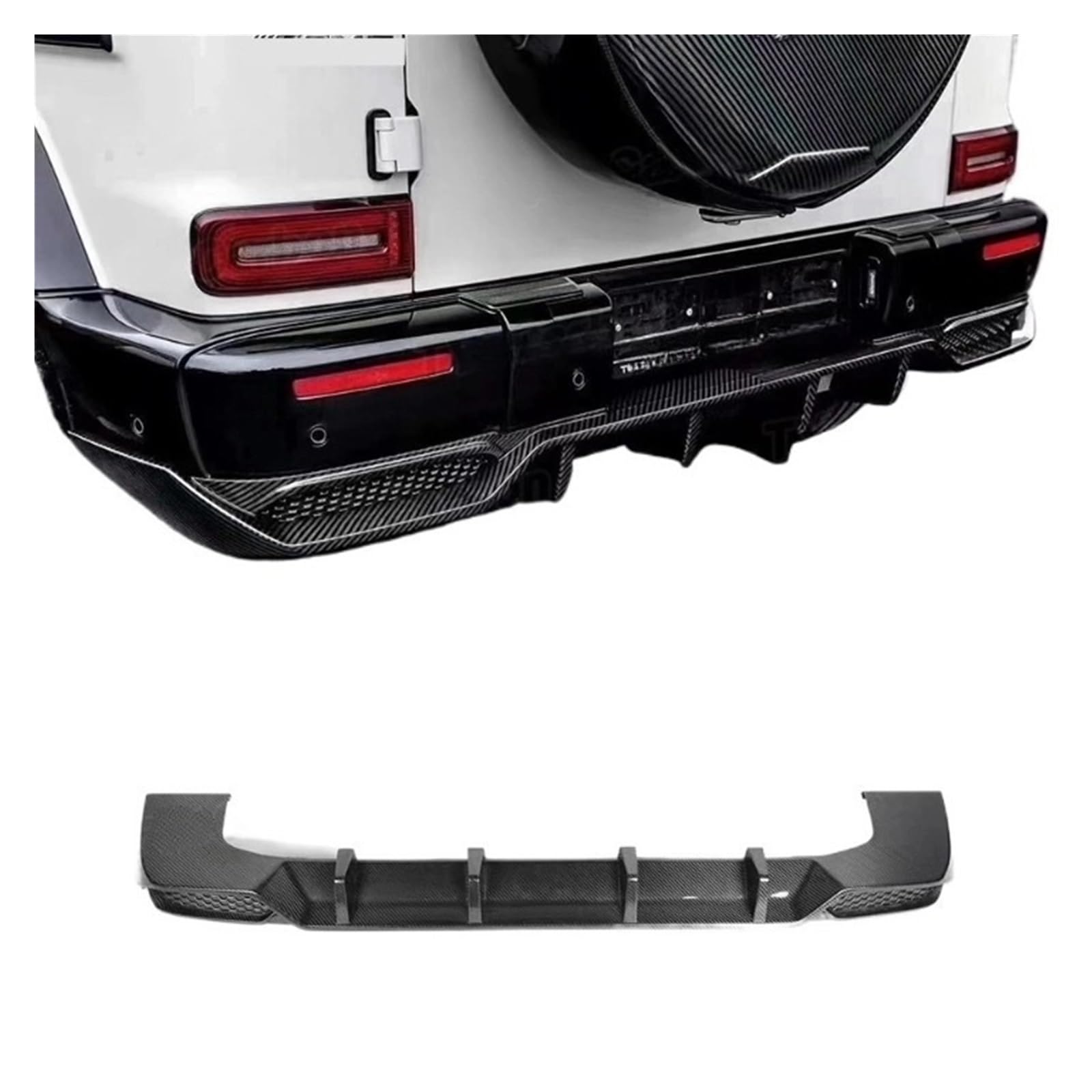 Echtkarbonfaser-Frontlippe, Heckdiffusor, Stoßstangen-Spoiler-Körpersatz, kompatibel for Benz G-Klasse G63 W464 2019–2022, vordere hintere Stoßstangen, Spoiler-Diffusor(Rear Bumper Lip) von ZebRaz