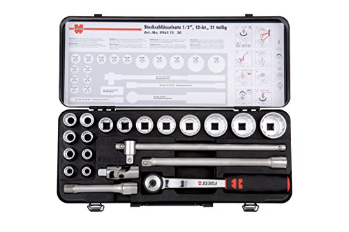WÜRTH 1/2 Zoll Steckschlüssel-Sortiment, 12-kant 21-tlg. von Zebra