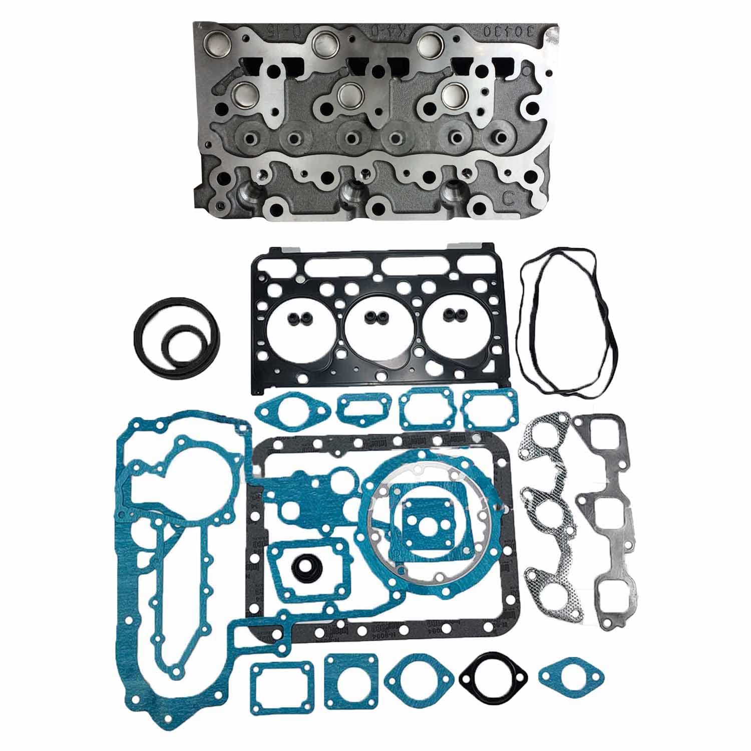 Zeenparts 1A013-03043 1A013-03044 Zylinderkopf und vollständiger Dichtungssatz, kompatibel mit Kubota Motor D1503 Bagger KX91-3 U35 R420 L2900 L3000 von Zeenparts