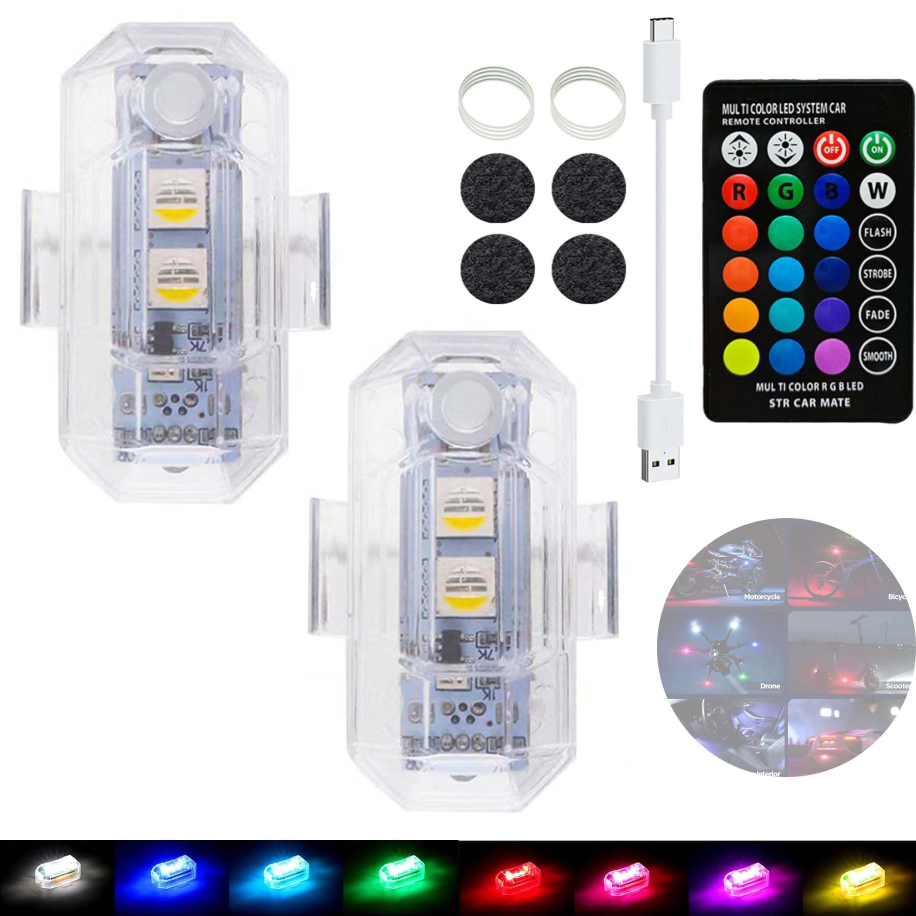 ZeiLaBang Kakadi 2 Stück Drahtloses Auto LED-Blitzlichter Akku mit Fernbedienung,Kabellose Led lichter Auto,Auto Fernbedienung Blitzlicht,USB Charging Blitzlichter Drone Night Light für Auto von ZeiLaBang Kakadi