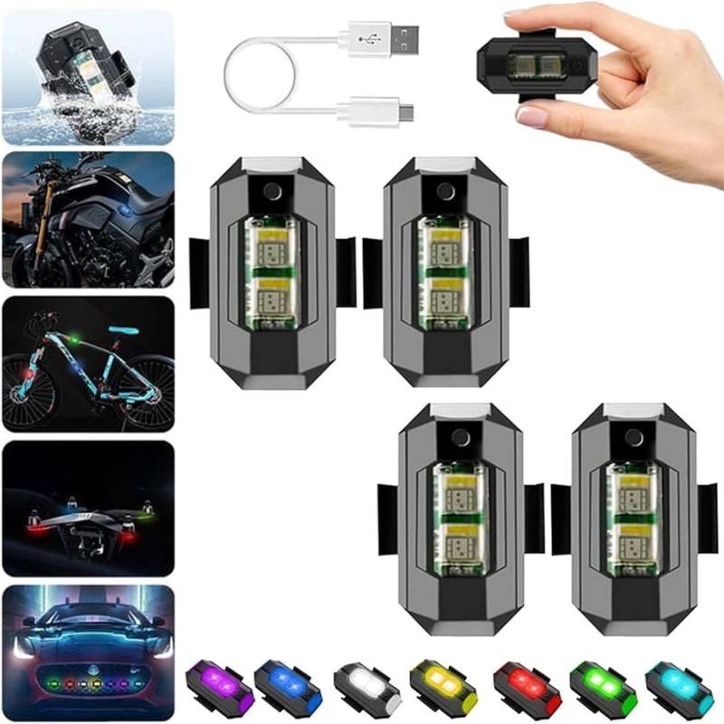 ZeiLaBang Kakadi 4 Stück Strobe Drone Light Blitzlicht,7 Farben Led Aircraft Strobe Lights,USB Charging Blitzlichter Drone Night Light für Drohne,Mini-Drohnen-Blitzlichter,Kabellose Led lichter Auto von ZeiLaBang Kakadi