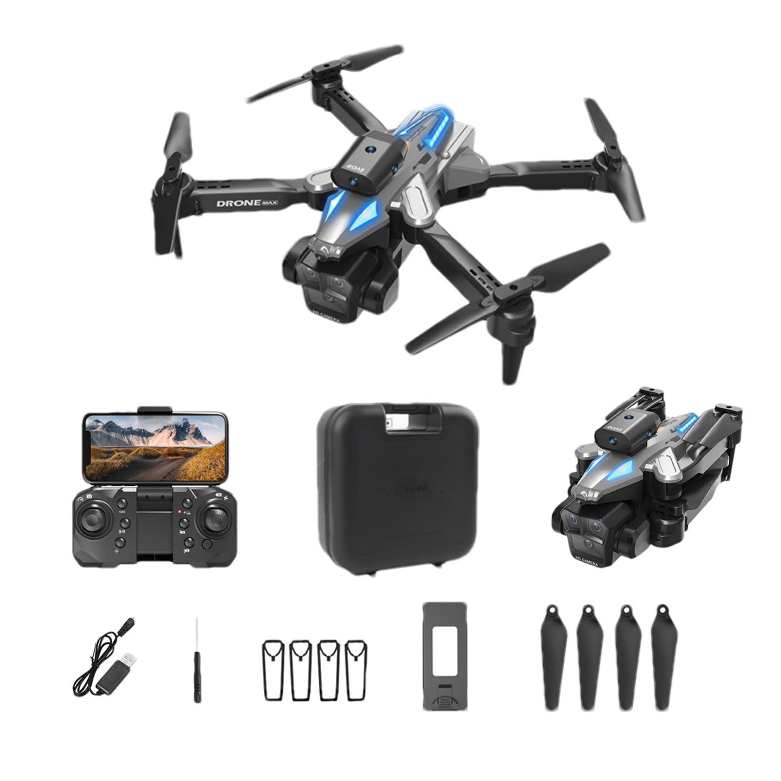 Drohne mit Kamera 1080p hd, 4K HD FPV Video faltbare Drone, RC Quadcopter mit Höhenhaltung und Headless Modus für Anfänger, 3D Flip, Höhenhaltung,Schwerkraft Sensor Drohne (03schwarz) von Zeiayuas