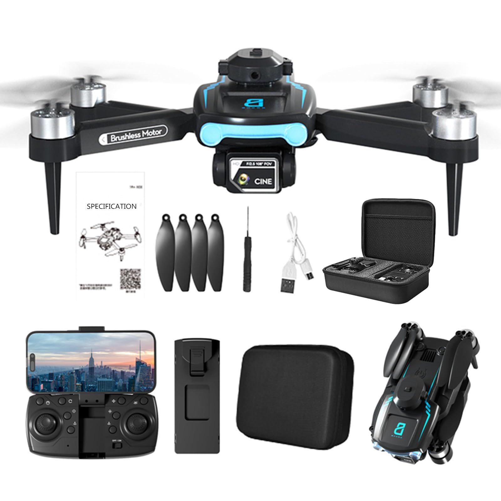 Drohne mit Kamera 1080p hd, 4K HD FPV Video faltbare Drone, RC Quadcopter mit Höhenhaltung und Headless Modus für Anfänger, 3D Flip, Höhenhaltung,Schwerkraft Sensor Drohne (06schwarz) von Zeiayuas