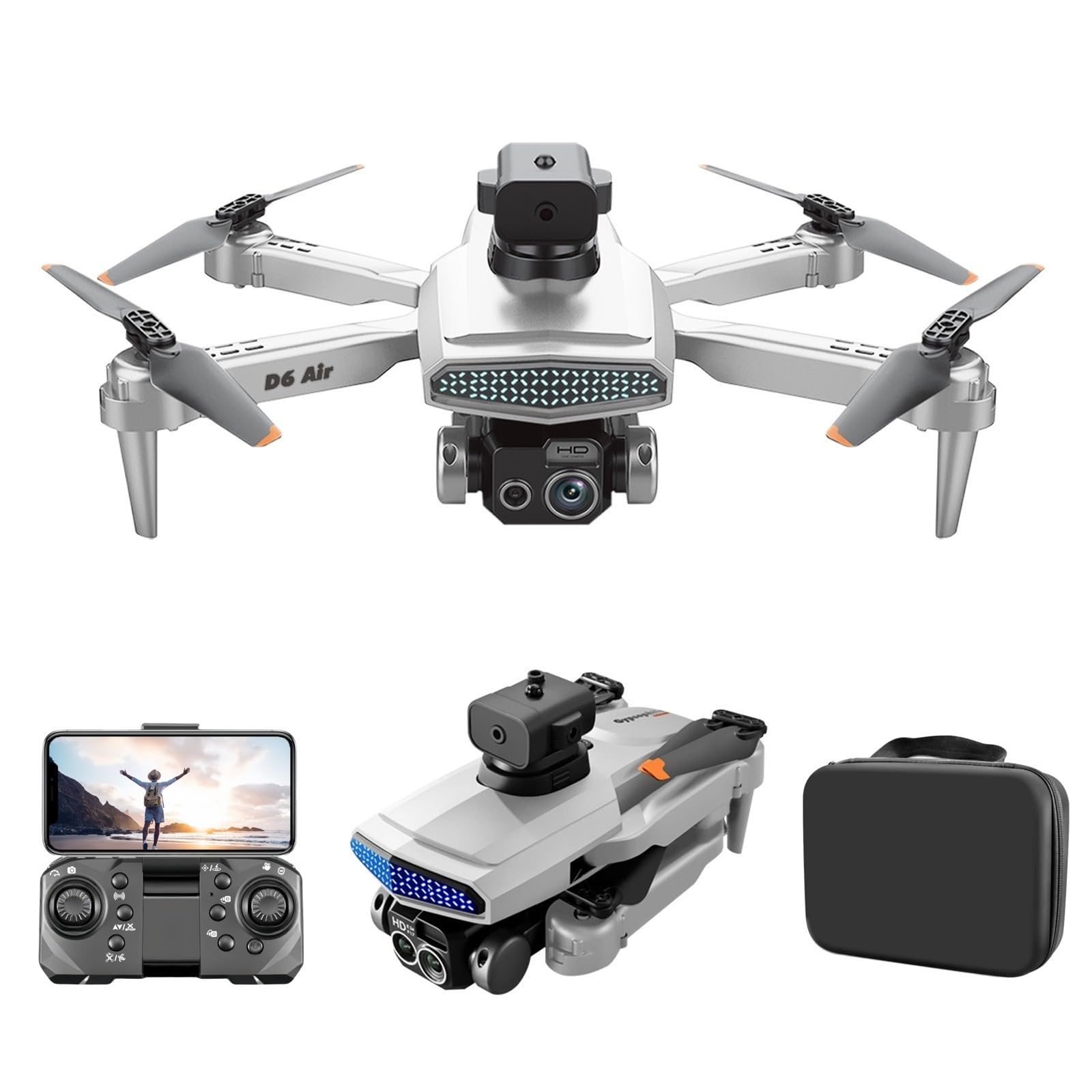 Drohne mit Kamera 1080p hd, 4K HD FPV Video faltbare Drone, RC Quadcopter mit Höhenhaltung und Headless Modus für Anfänger, 3D Flip, Höhenhaltung,Schwerkraft Sensor Drohne (08grau) von Zeiayuas