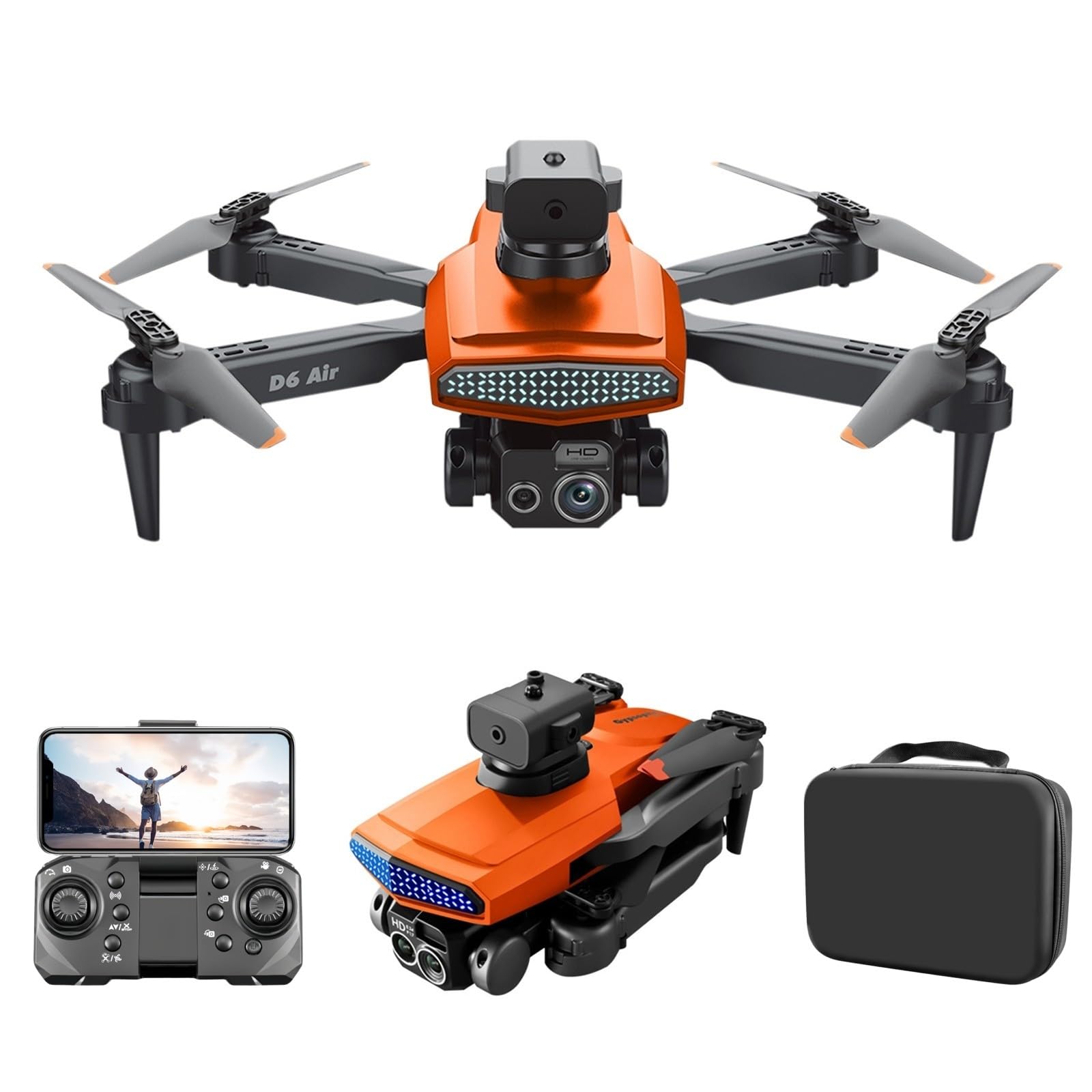 Drohne mit Kamera 1080p hd, 4K HD FPV Video faltbare Drone, RC Quadcopter mit Höhenhaltung und Headless Modus für Anfänger, 3D Flip, Höhenhaltung,Schwerkraft Sensor Drohne (08orange) von Zeiayuas