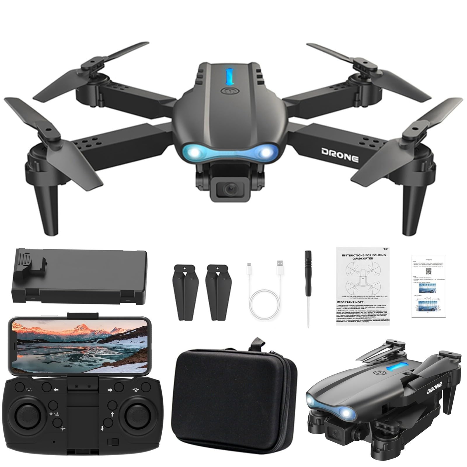 Drohne mit kamera 1080p hd, WiFi FPV drone für Anfänger, RC Quadcopter Schwerkraft Sensor, Flip mode, Abflug/Landung mit einer Taste 3D Flip, Höhenhaltung,Schwerkraft Sensor Drohne (02Schwarz) von Zeiayuas