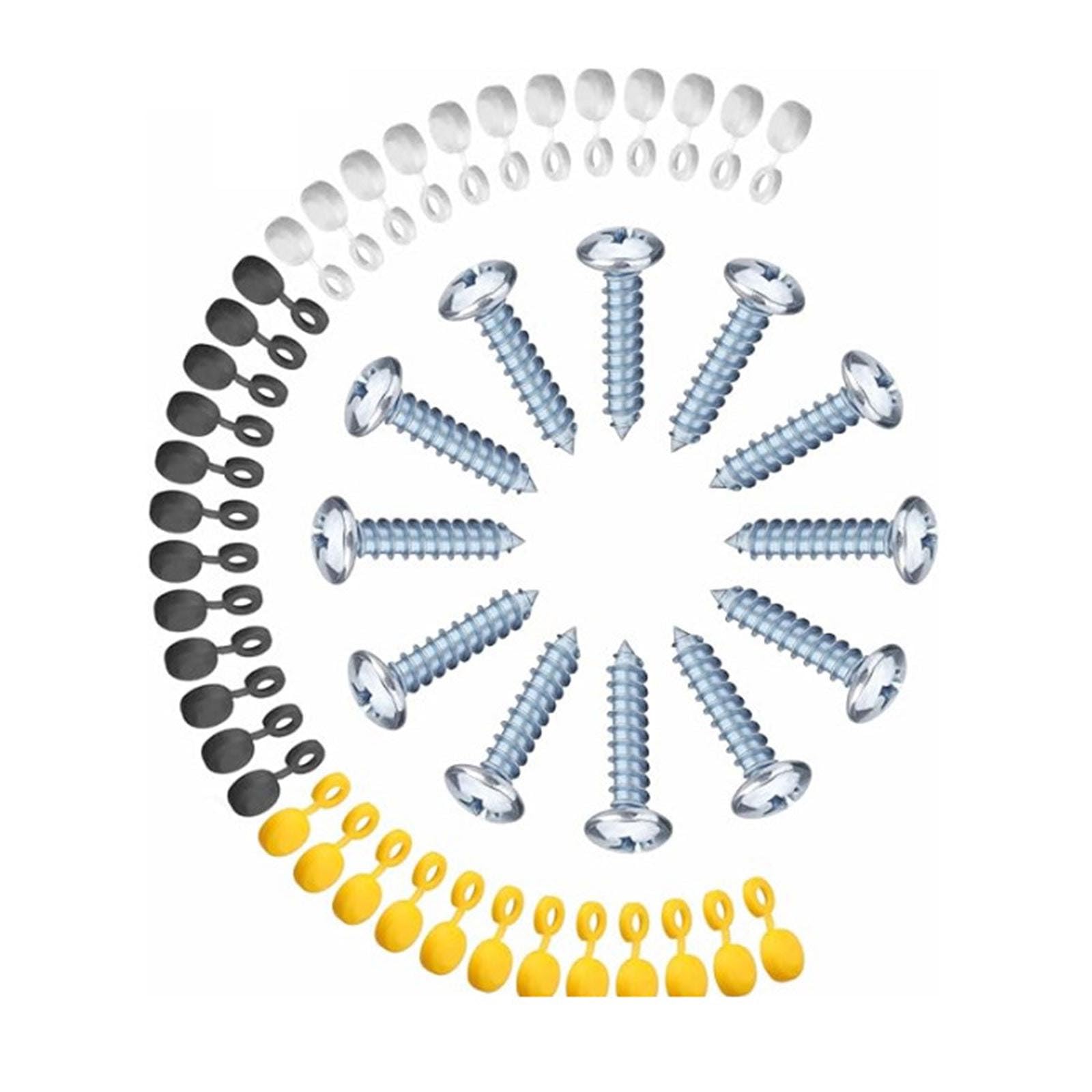 Zeiwohndc 48pcs Nummernschildfestigungsschrauben Einstellen Automobilzahlenplattenschrauben Und Kappen Set Nicty Plate Monting STRECKS Set von Zeiwohndc