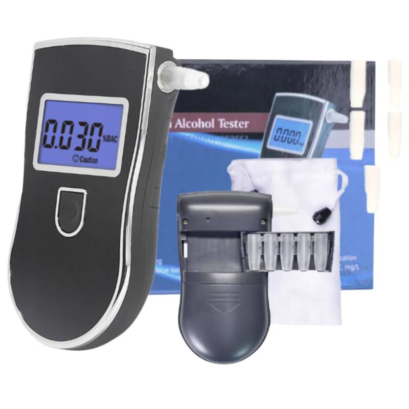 Zenwire Alkoholtester Promillemessgerät Alkotester mit LCD 5 Mundstücke mit Etui und Fall für EIN Geschenk, für die Sicherheit, Messbereich 0,000-0,199% BAC AT-818 von Zenwire