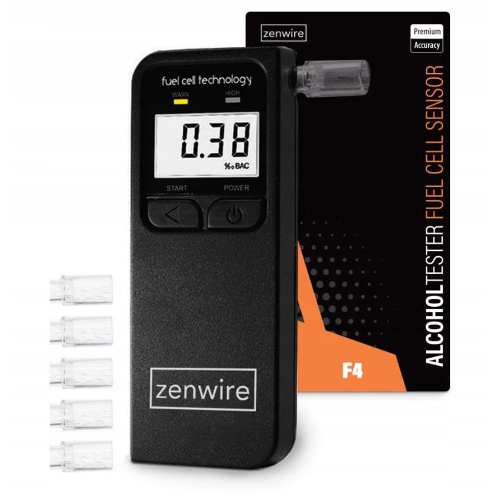 Zenwire F4 Alkoholtester Polizeigenauer Alkoholtester Alkotester Alkomat Promillemessgerät Professionelle Elektrochemische mit Elektronischer LCD-Digitalanzeige mit 5 Mundstücke Enthalten von Zenwire