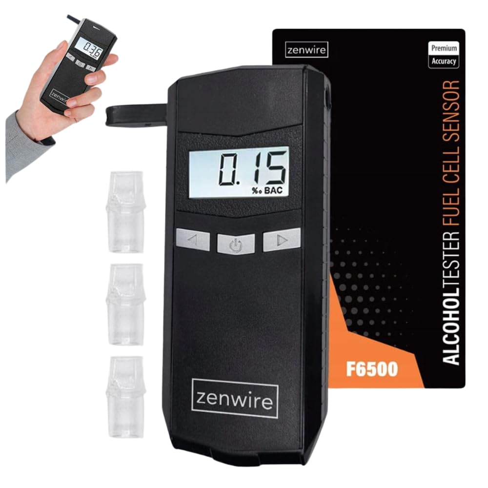 Zenwire F6500 Alkoholtester Polizeigenauer Alkotester Alkotester Promillemessgerät Alkomat Professionelle Elektrochemie mit Elektronischer LCD-Anzeige mit 6 Mundstücken Inklusive von Zenwire