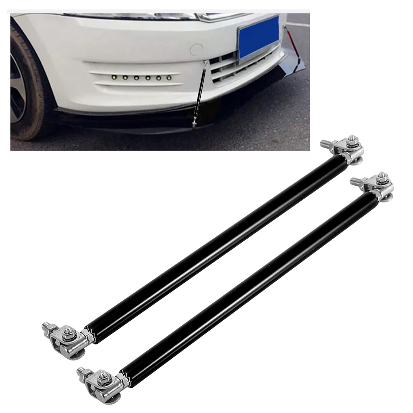 Auto-Frontstoßstangen-Stützstange, Langlebige Aluminium-Stützstange für Allgemeine Autos, Frontsplitter-Panel-Verstärkungsdekoration (Black) von Zerodis