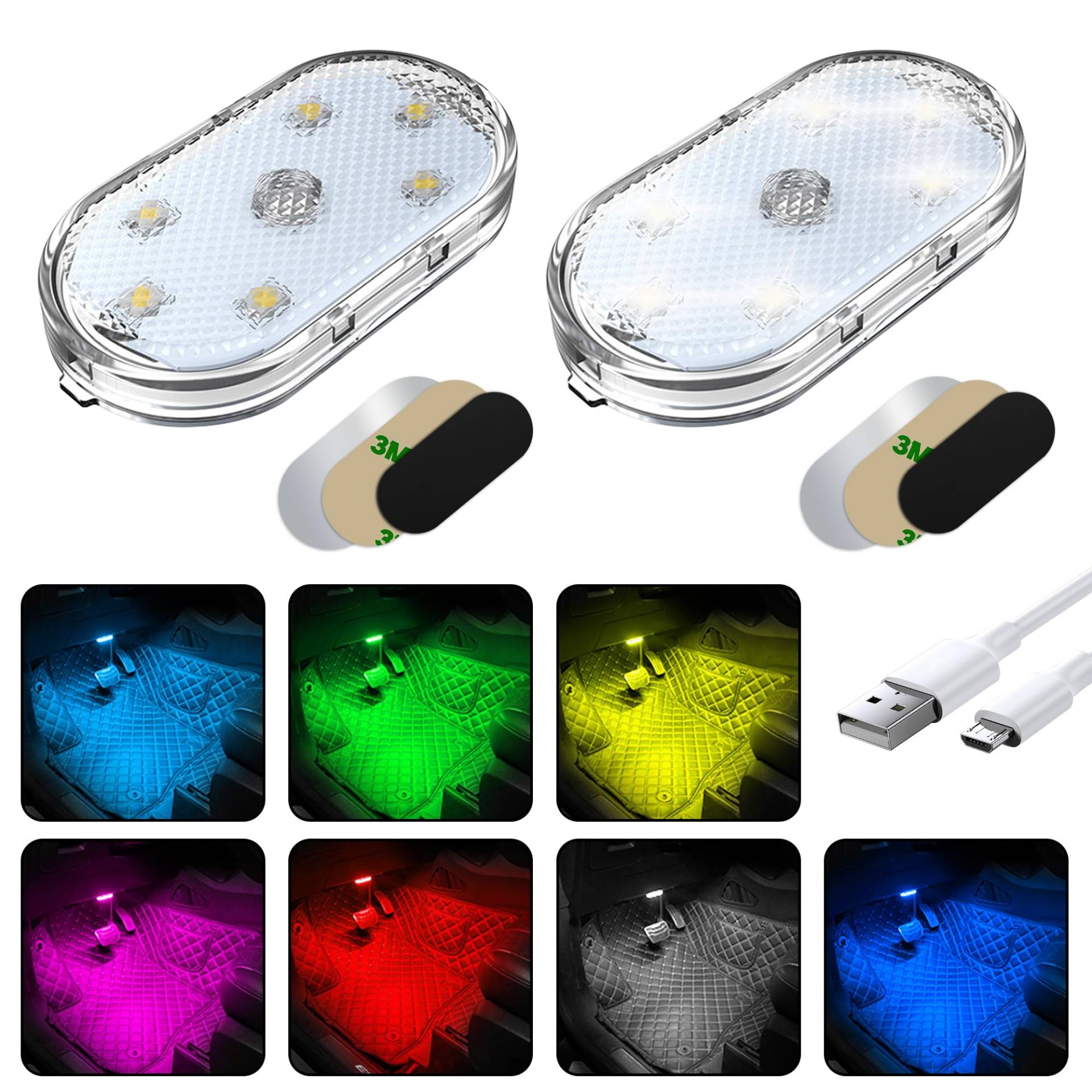 2Stück Ambientebeleuchtung Auto LED Innenbeleuchtung: Berührungssensor Ambiente Beleuchtung mit 7farbiges Licht, USB Ladefunktion Fußraumbeleuchtung, Stilvolle Auto Deko Innen für Angenehme Atmosphäre von Zevmi