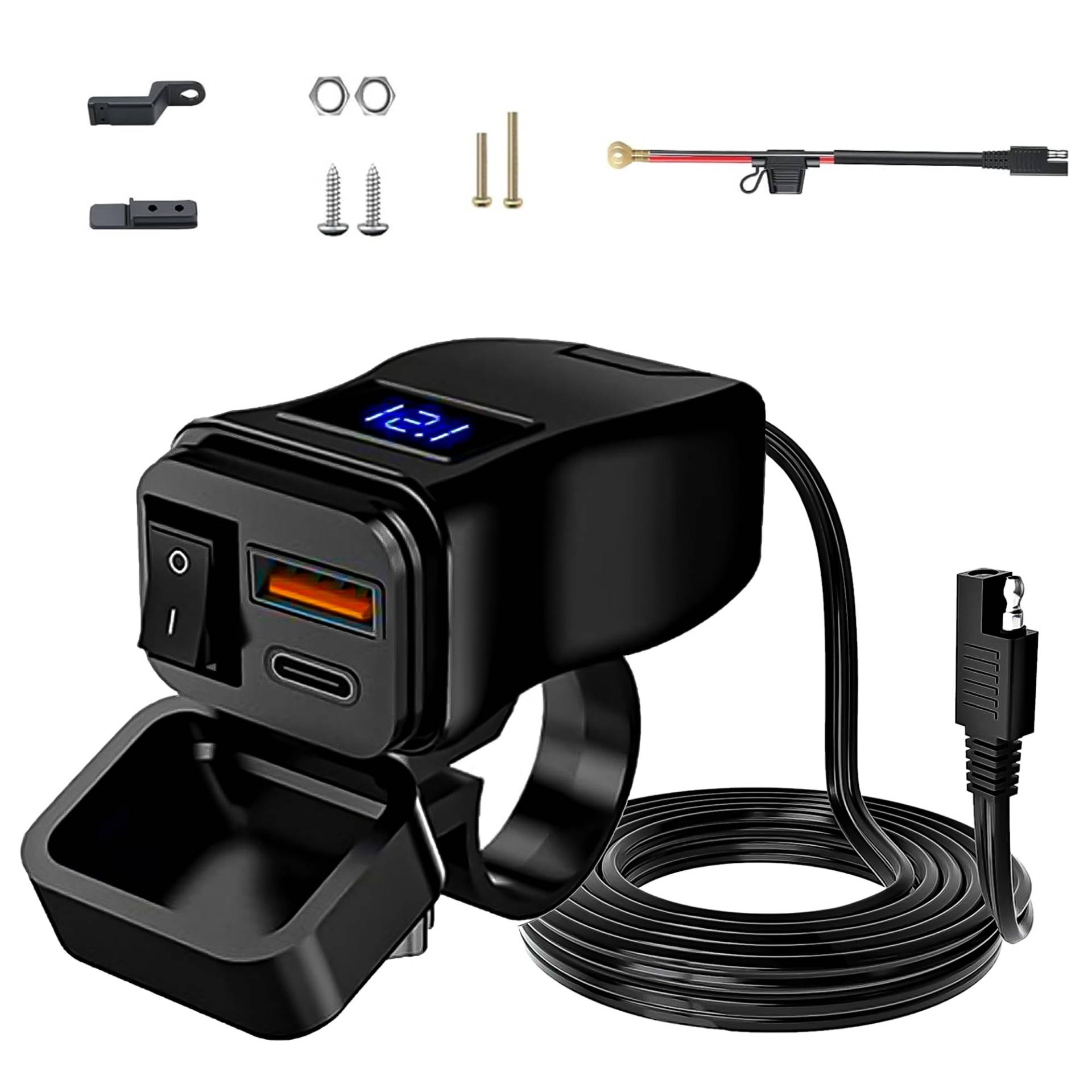 Motorrad USB Steckdose Wasserdicht: 12 V/24 V Motorrad USB Ladegerät QC3.0 18 W+30 W Dual USB Steckdose mit EIN/Aus-Schalter für Motorrad Telefon Tablet von Zevmi