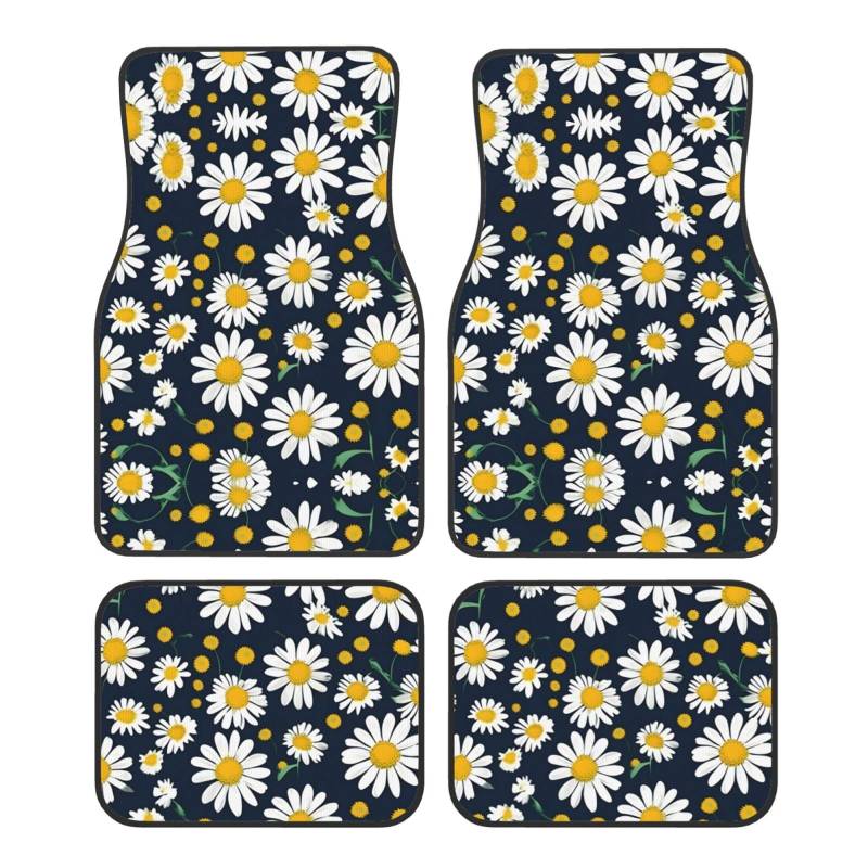 Floral Daisies Muster Auto Fußmatten - Vierteiliges Set, Universal vorne & hinten, Kristallsamt-Oberfläche für SUV, LKW, Limousine von ZhanGM