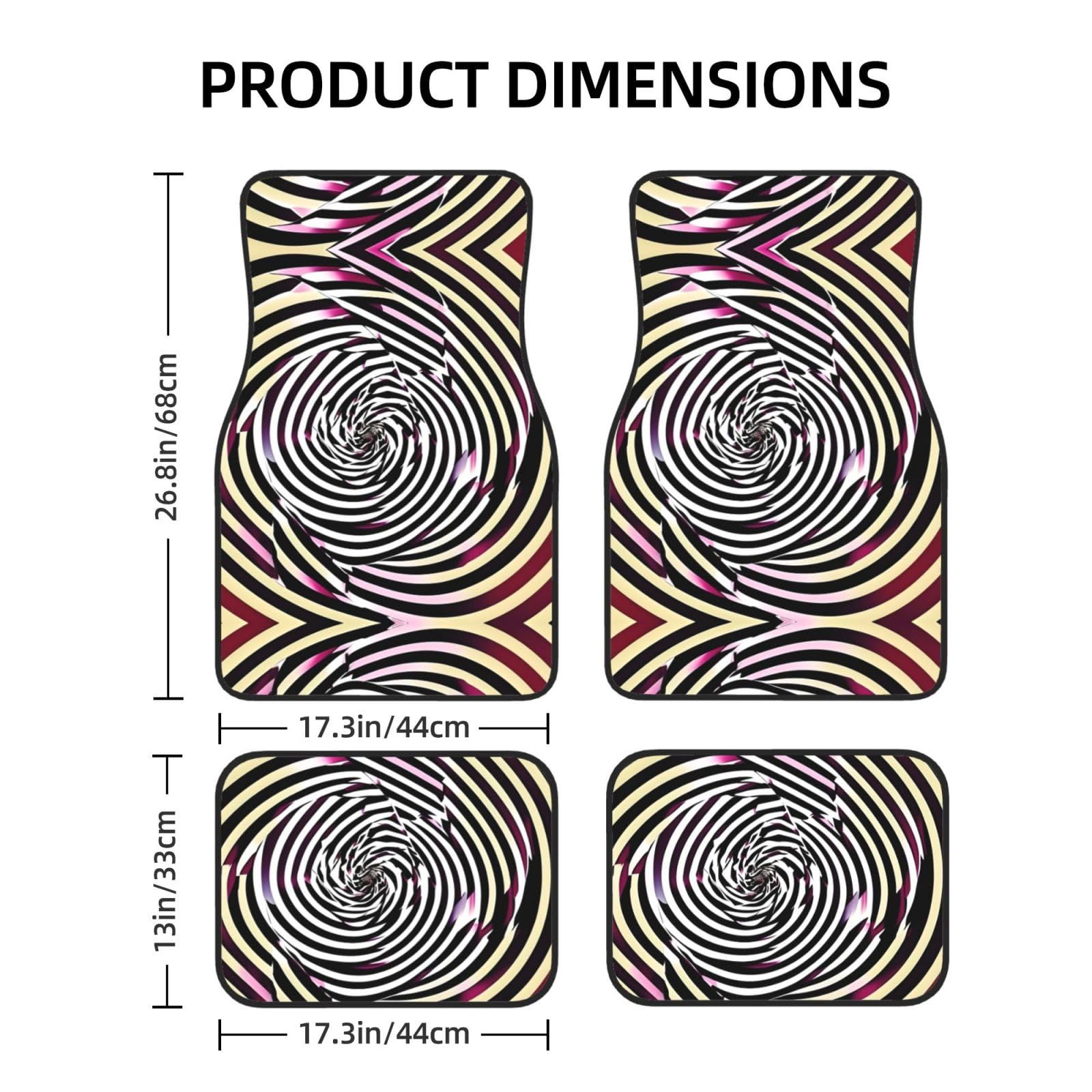 Universal 4-teiliges Set Auto Fußmatten - Gummi-Rückseite, Spirale optische Täuschung GIF Volldruck Design für die meisten Autos, SUVs und Vans von ZhanGM