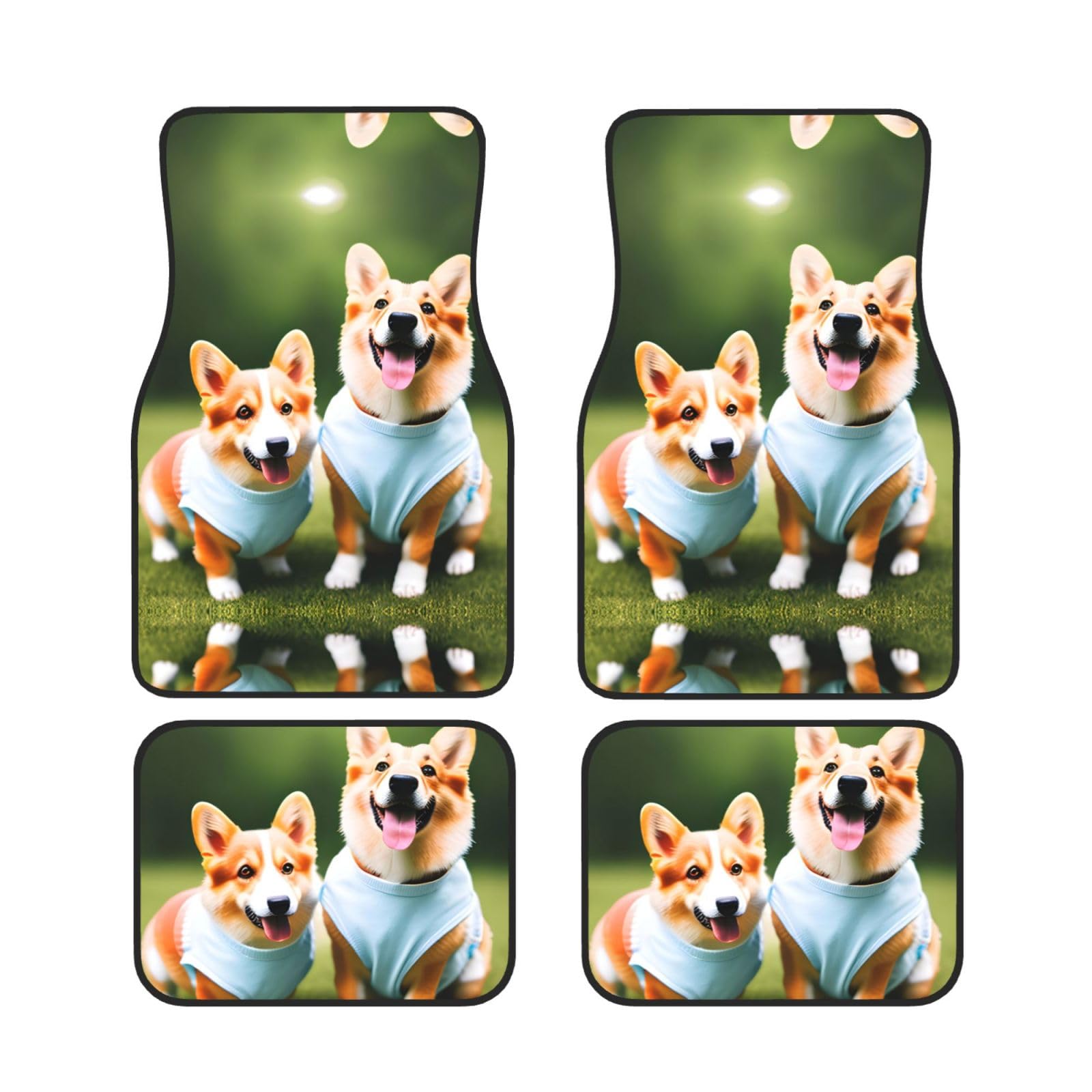 Universal 4-teiliges Set Auto Fußmatten - Gummi-Rückseite, Tragen Kleidung Corgi Dogs Full Print Design für die meisten Autos, SUVs und Vans von ZhanGM