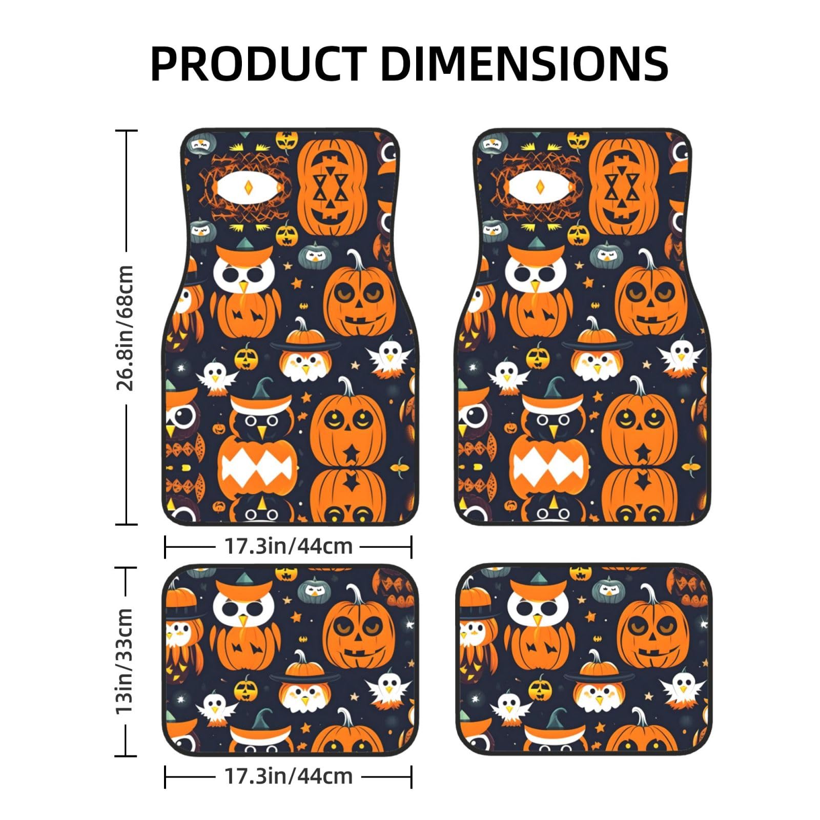 Universal 4-teiliges Set Auto Fußmatten - Gummirücken Halloween Eule Geist Kürbis Volldruck Design für die meisten Autos, SUVs und Vans von ZhanGM