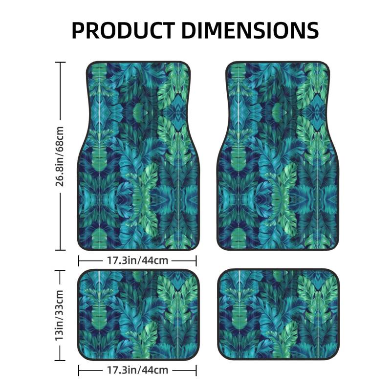 Universal 4-teiliges Set Auto Fußmatten - Gummirücken Tropische Palmenblätter Volldruck Design für die meisten Autos, SUVs und Vans von ZhanGM