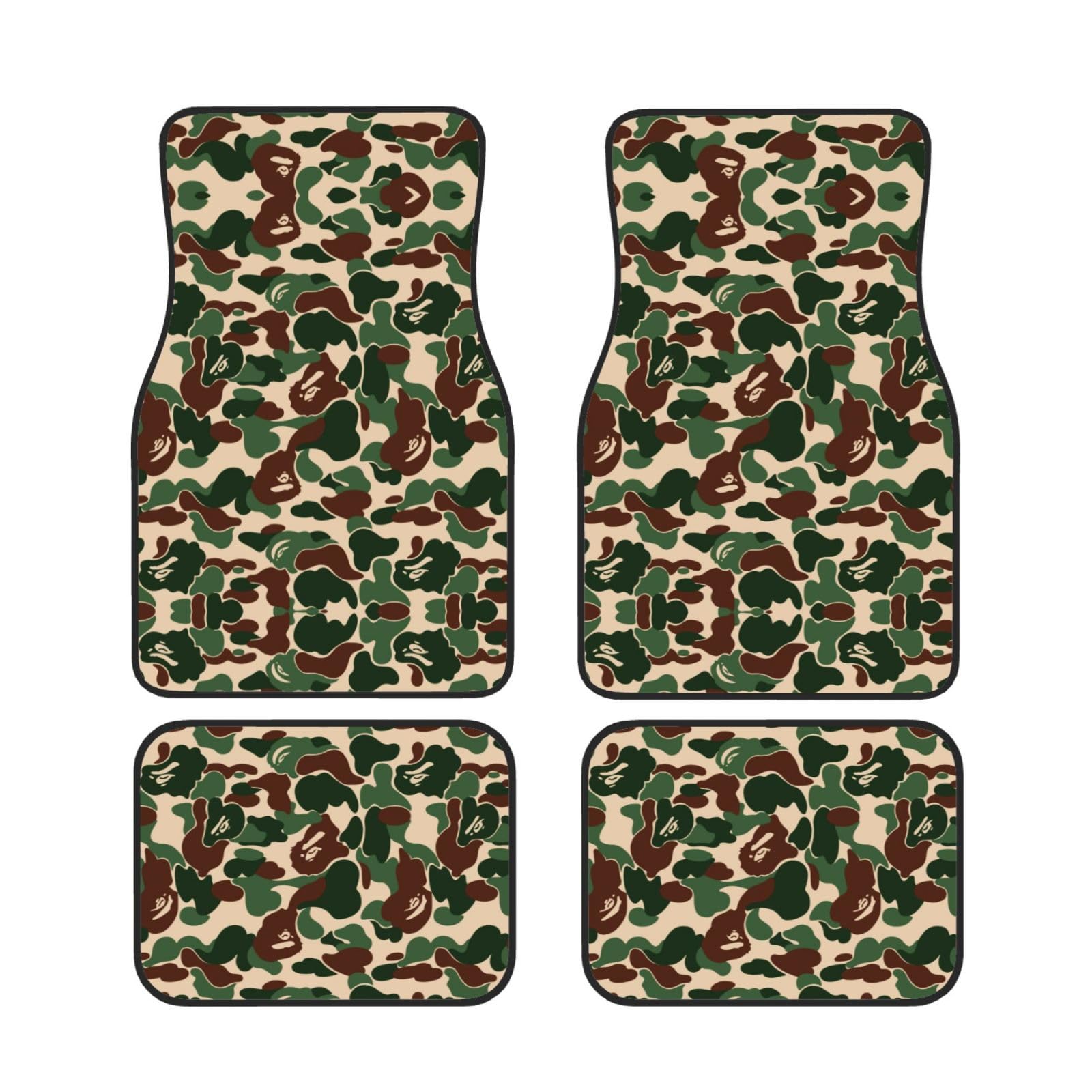 Universal 4-teiliges Set Auto Fußmatten - Gummirückseite, Aniaml Camouflage Grün Volldruck Design für die meisten Autos, SUVs und Vans von ZhanGM