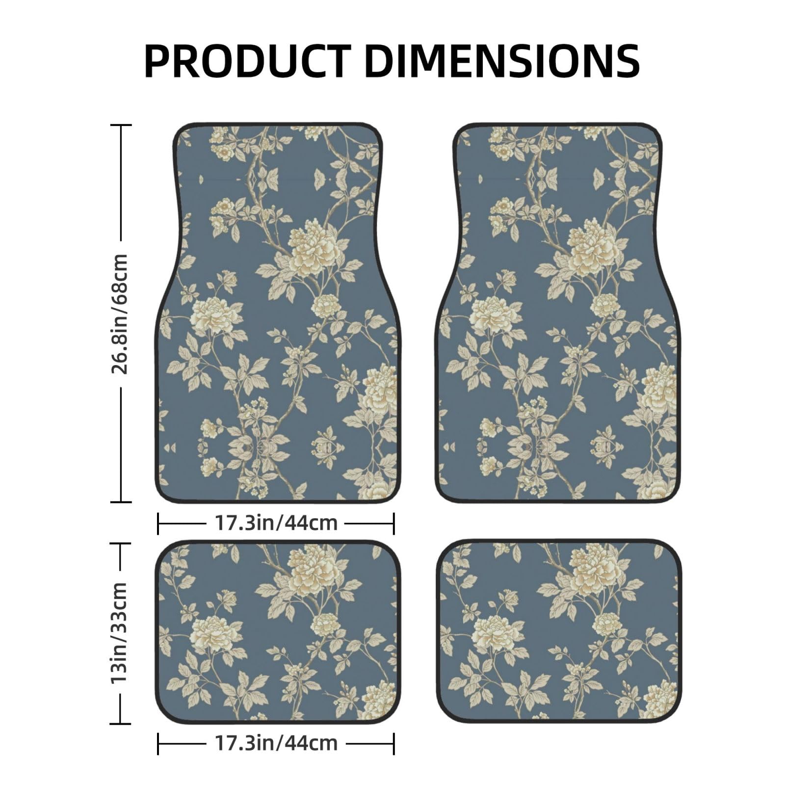 Universal 4-teiliges Set Auto Fußmatten - Gummirückseite, Blau und Gelb Blumen Volldruck Design für die meisten Autos, SUVs und Vans von ZhanGM