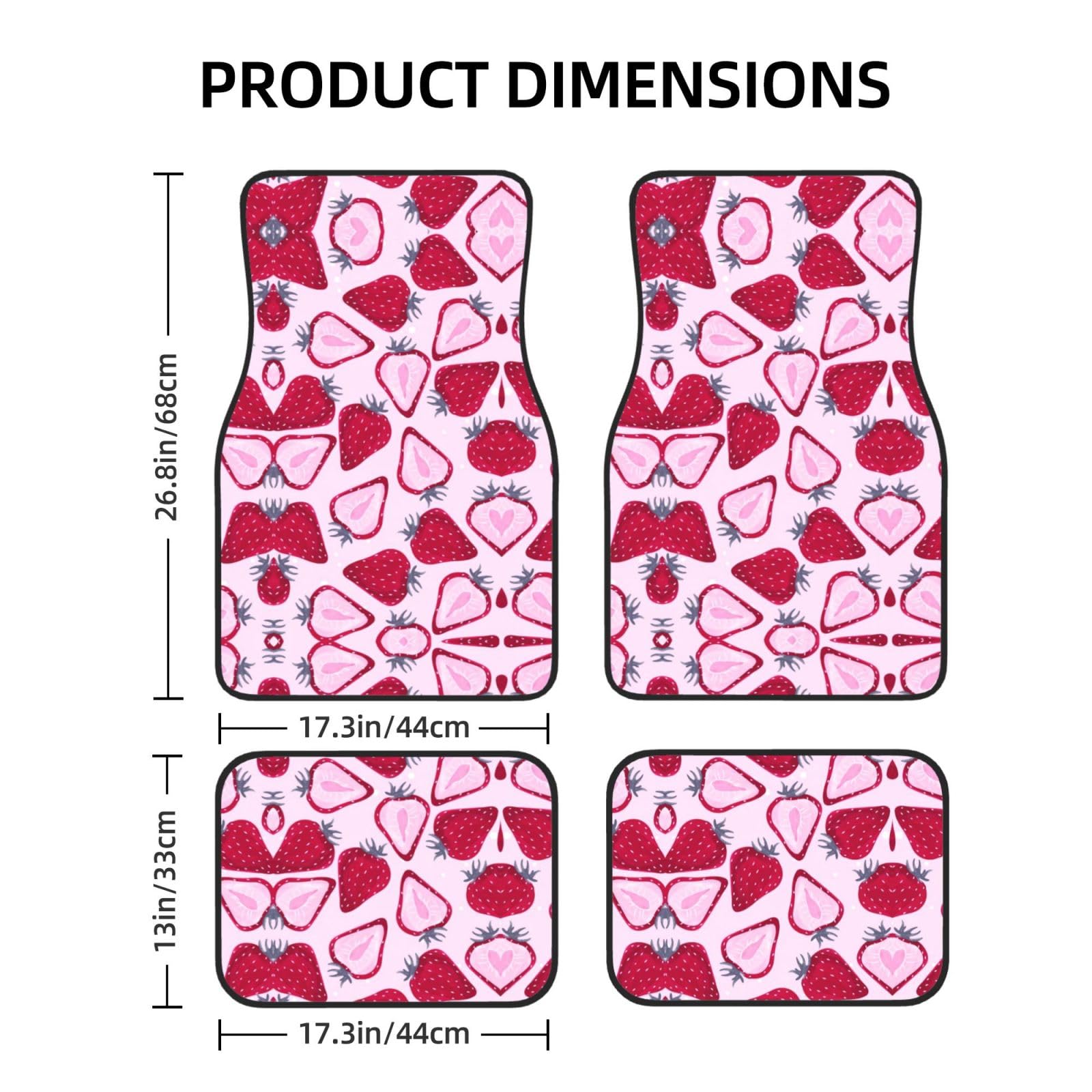 Universal 4-teiliges Set Auto Fußmatten - Gummirückseite, Erdbeermuster Volldruck Design für die meisten Autos, SUVs und Vans von ZhanGM