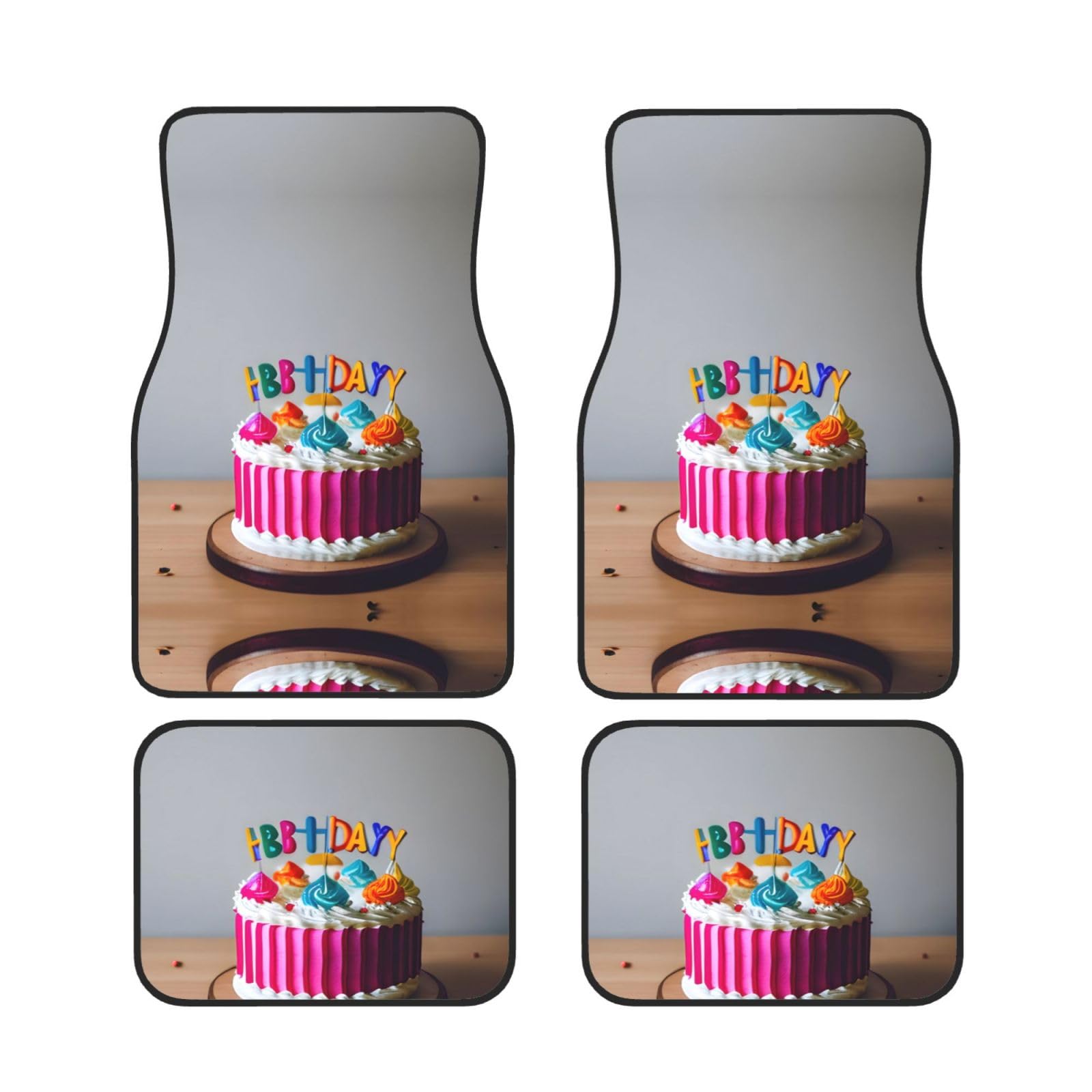 Universal 4-teiliges Set Auto Fußmatten - Gummirückseite, Happy Birthday Cake Volldruck Design für die meisten Autos, SUVs und Vans von ZhanGM