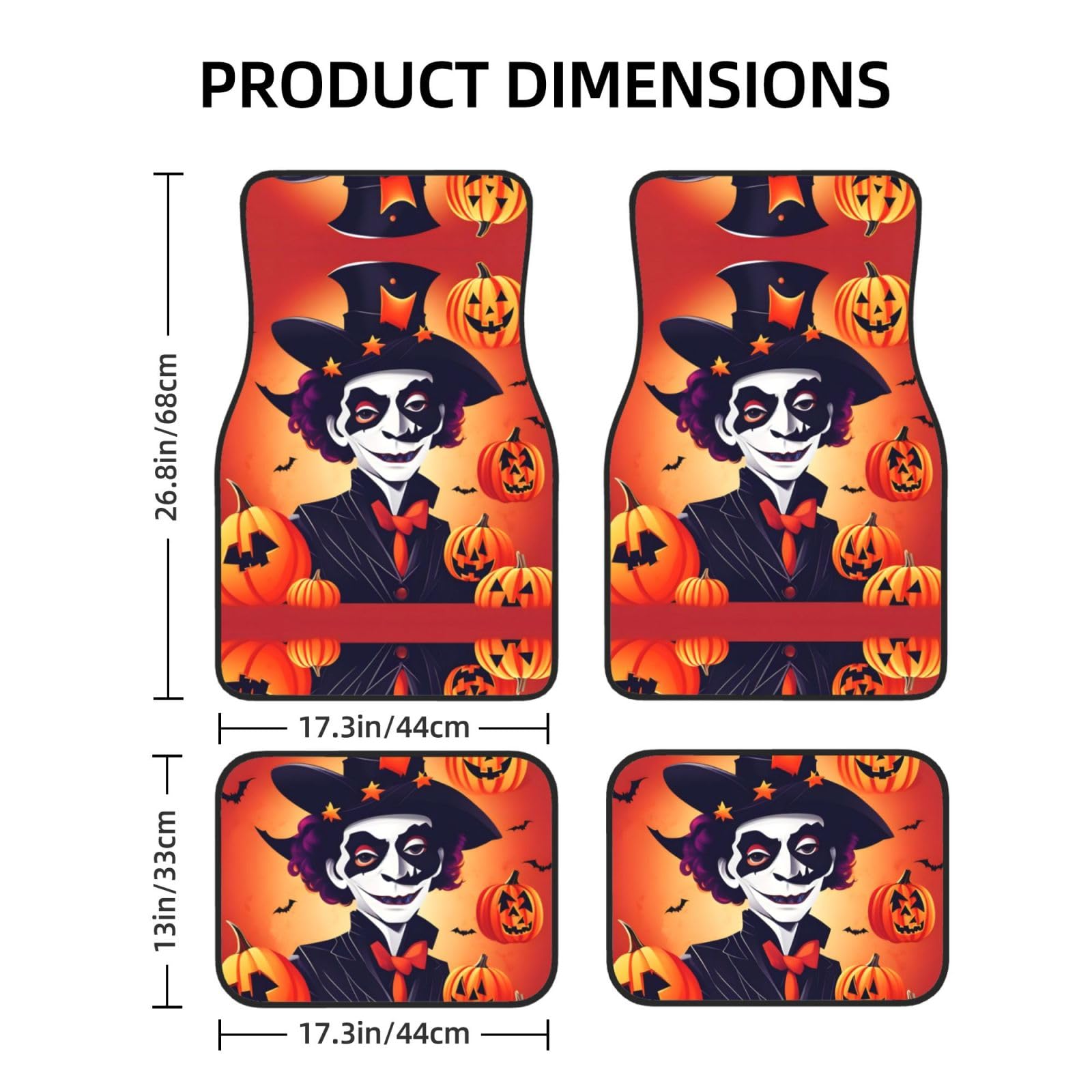 Universal 4-teiliges Set Auto Fußmatten - Gummirückseite, Happy Halloween Full Print Design für die meisten Autos, SUVs und Vans von ZhanGM