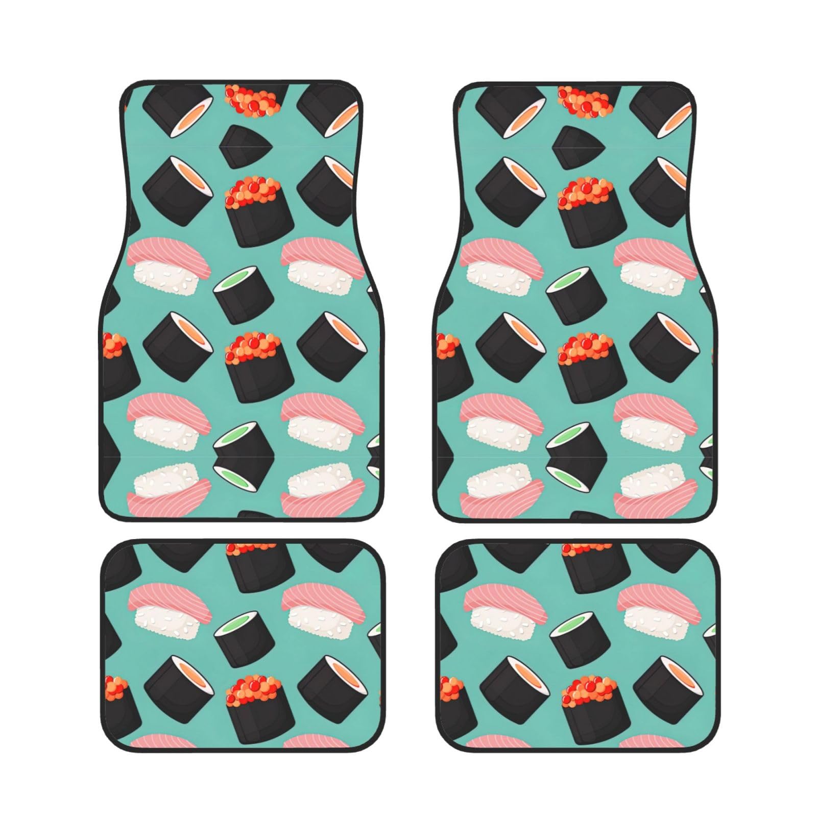 Universal 4-teiliges Set Auto Fußmatten - Gummirückseite, Sushi Food Pattern1 Full Print Design für die meisten Autos, SUVs und Vans von ZhanGM