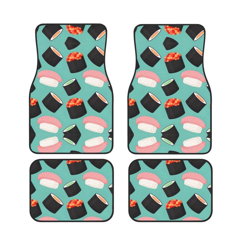 Universal 4-teiliges Set Auto Fußmatten - Gummirückseite, Sushi Food Pattern1 Full Print Design für die meisten Autos, SUVs und Vans von ZhanGM