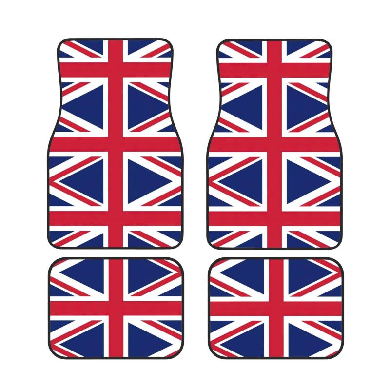 Universal 4-teiliges Set Auto Fußmatten - Gummirückseite, UK-Flagge, Volldruck-Design für die meisten Autos, SUVs und Vans von ZhanGM