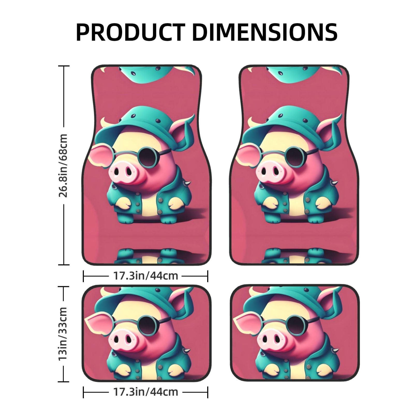 Universal 4-teiliges Set Auto Fußmatten - Gummirückseite, süßes Schwein Volldruck-Design für die meisten Autos, SUVs und Vans von ZhanGM