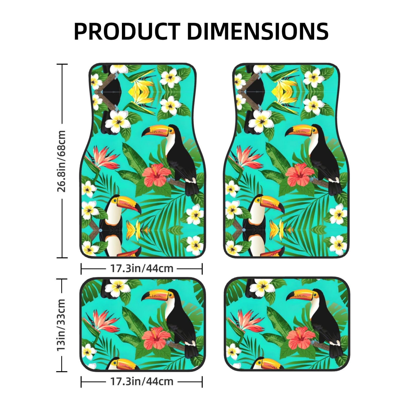 Universal 4-teiliges Set Auto Fußmatten - Gummirückseite, tropische Vögel und Pflanzenblatt Volldruck Design für die meisten Autos, SUVs und Vans von ZhanGM