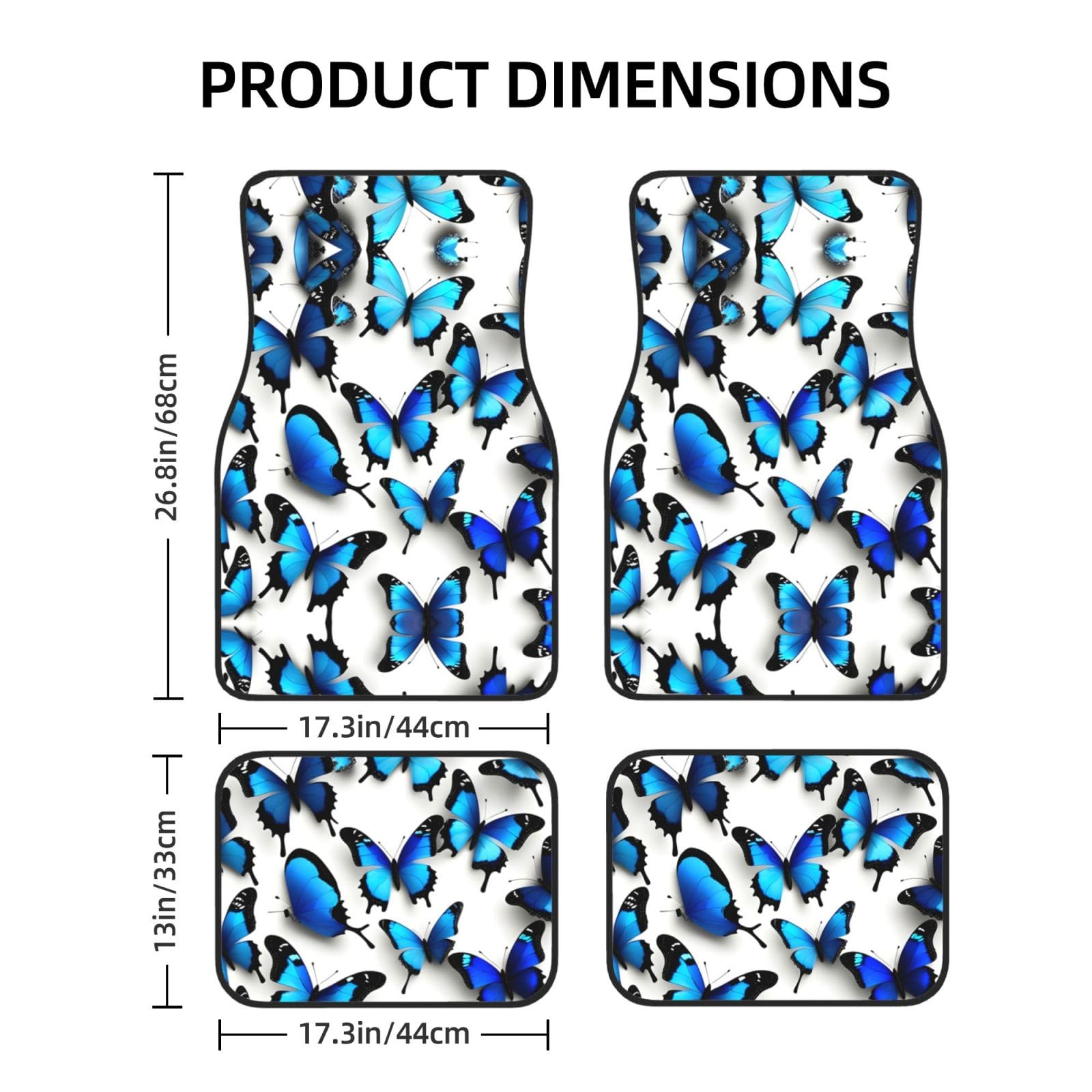 Universal 4-teiliges Set Auto Fußmatten - Gummirückseite, viele blaue Schmetterlinge Volldruck Design für die meisten Autos, SUVs und Vans von ZhanGM