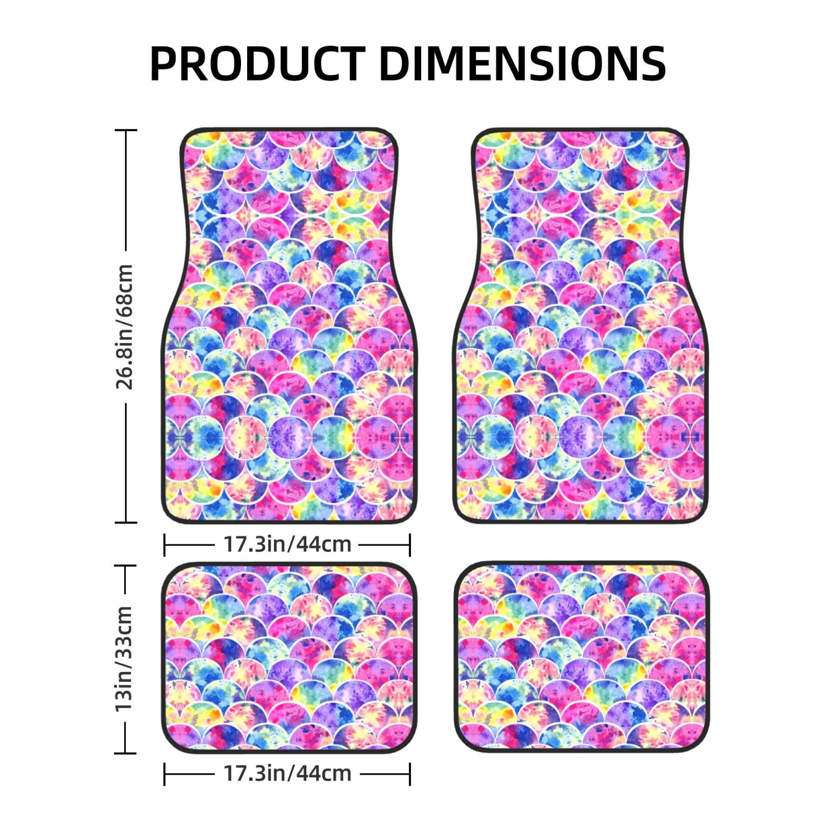 Universelles 4-teiliges Auto-Fußmatten – Gummi-Rückseite, schöne Regenbogenfarben, Meerjungfrauen-Volldruck-Design für die meisten Autos, SUVs und Vans von ZhanGM
