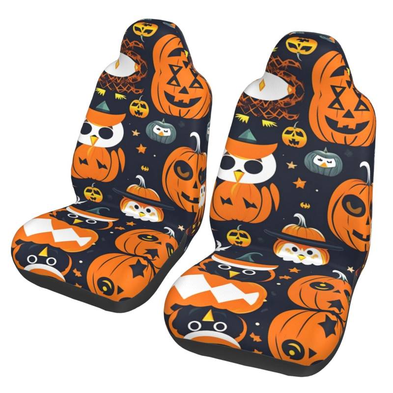 ZhanGM Halloween Owl Ghost Pumpkin Universal Auto Sitzbezüge Auto Vordersitze Schoner Entwickelt für PKW SUV Limousine LKW Abnehmbar von ZhanGM