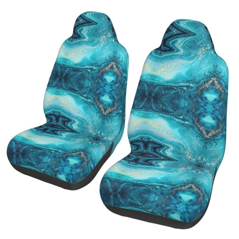 ZhanGM Stone Blue Gold Marble Universal Auto Sitzbezüge Auto Vordersitze Schoner Entwickelt für Pkw, SUV, Limousine und LKW, Abnehmbar von ZhanGM