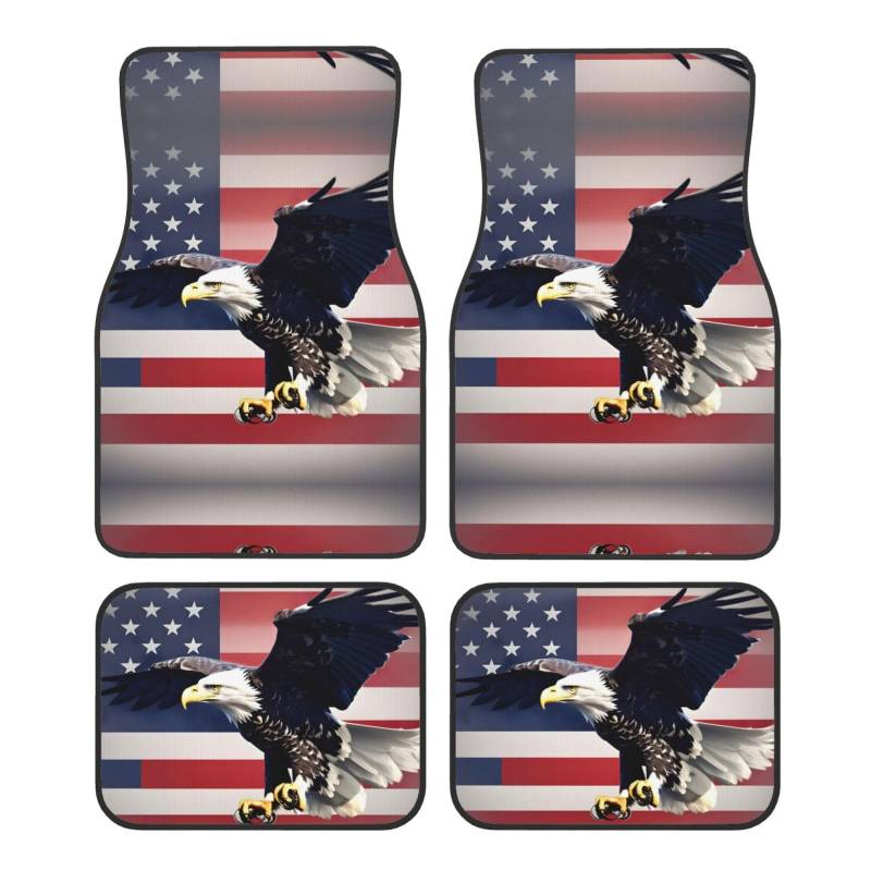 3D Weißkopfseeadler fliegend mit amerikanischer Flagge Universal vorne und hinten Auto Fußmatten 4-teiliges Set - Gummi-Rückseite Zubehör für LKW, Limousine, SUV von ZhanMg