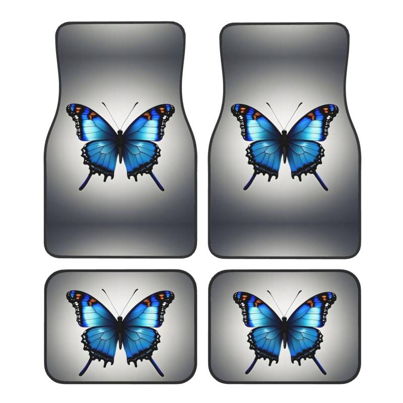 One Blue Butterfly Universal Auto Fußmatten vorne und hinten 4-teiliges Set - Gummi-Rückseite Zubehör für LKW, Limousine, SUV von ZhanMg