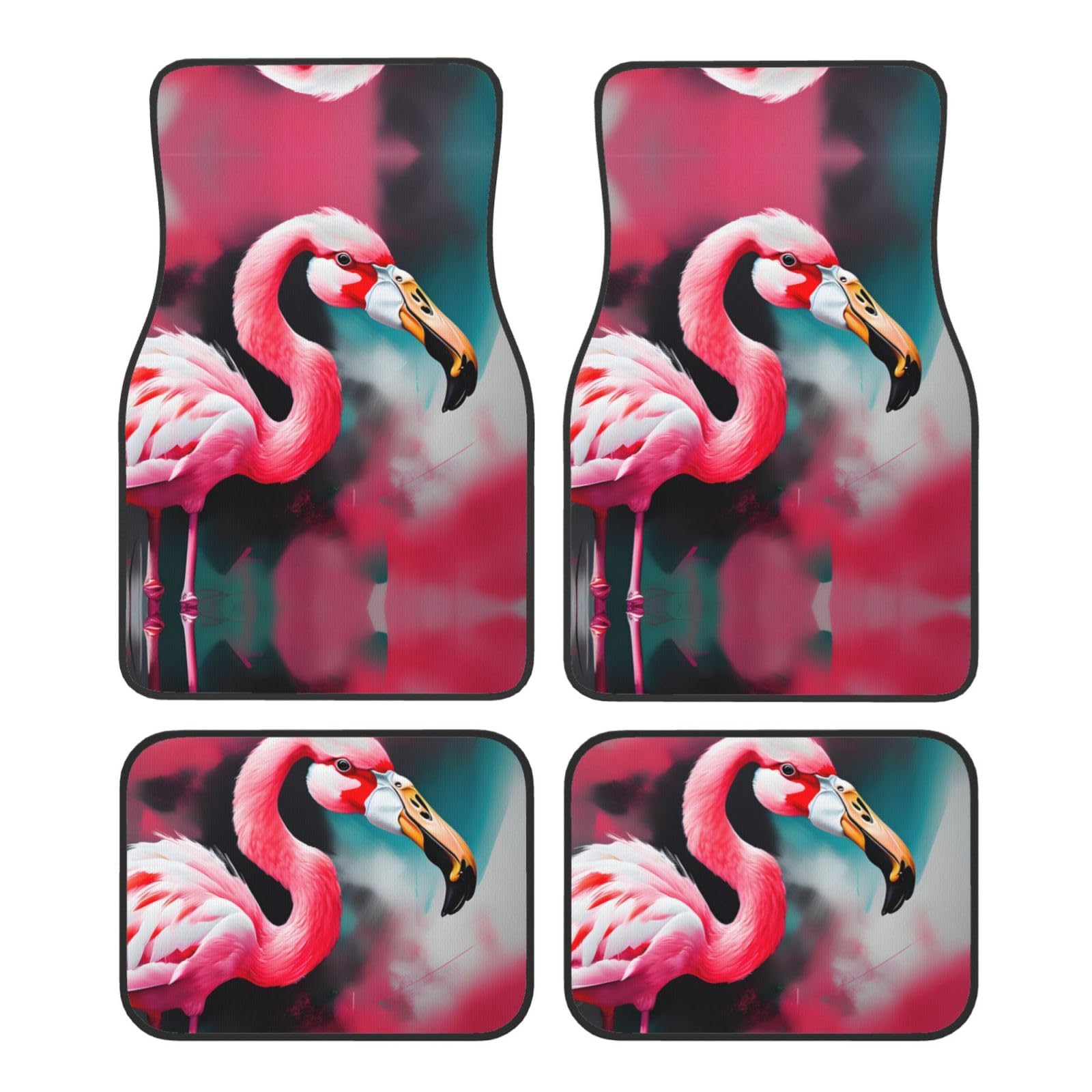 Painting Flamingo Universal Vorne und Hinten Auto Fußmatten Vierteiliges Set - Gummi Rückseite Zubehör für LKW Limousine SUV von ZhanMg