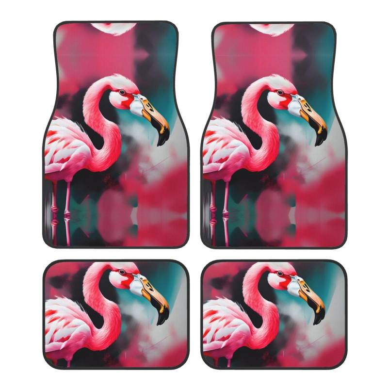 Painting Flamingo Universal Vorne und Hinten Auto Fußmatten Vierteiliges Set - Gummi Rückseite Zubehör für LKW Limousine SUV von ZhanMg