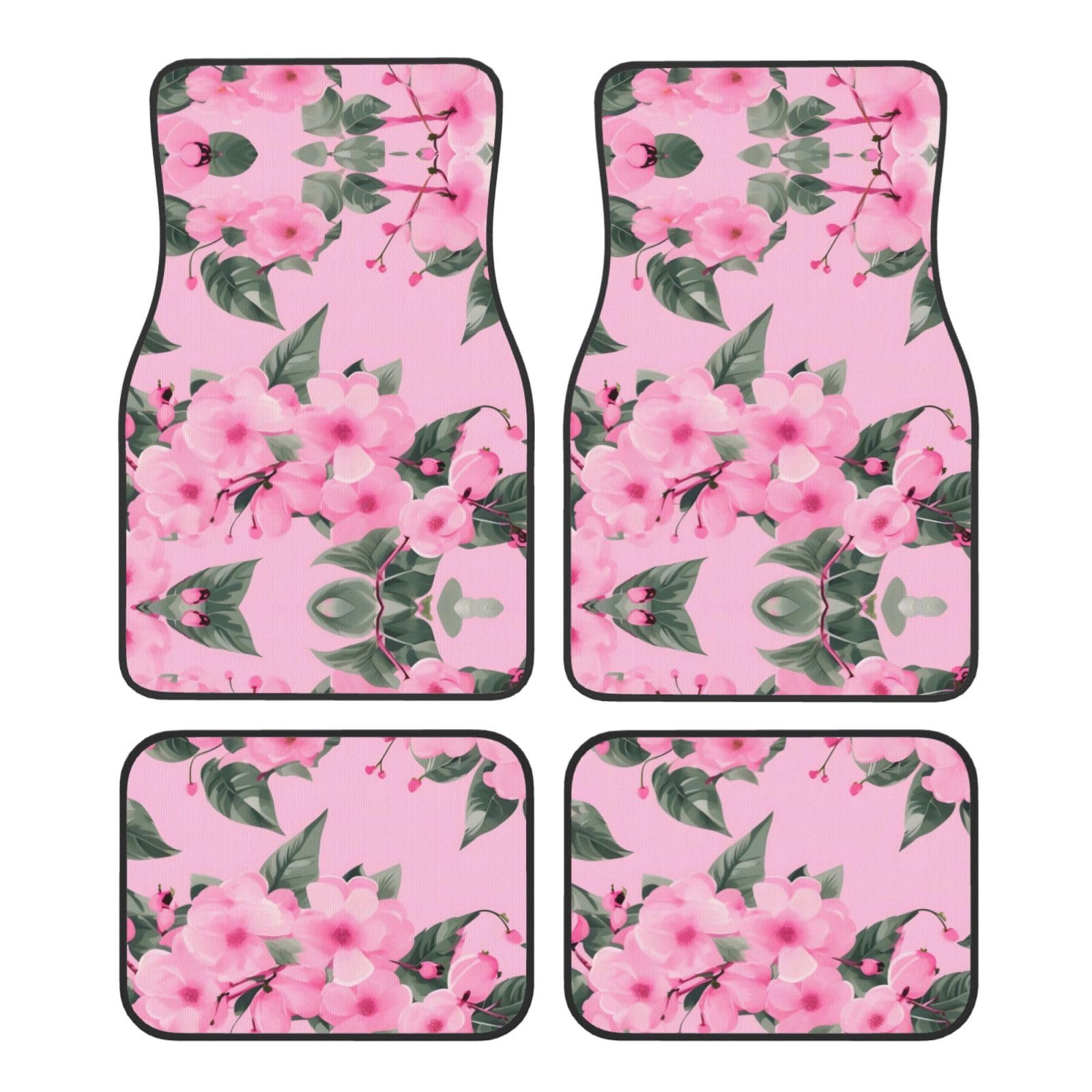 Pink Cherry Floral Universal Vorne und Hinten Auto Fußmatten Vierteiliges Set - Gummi Rückseite Zubehör für LKW Limousine SUV von ZhanMg